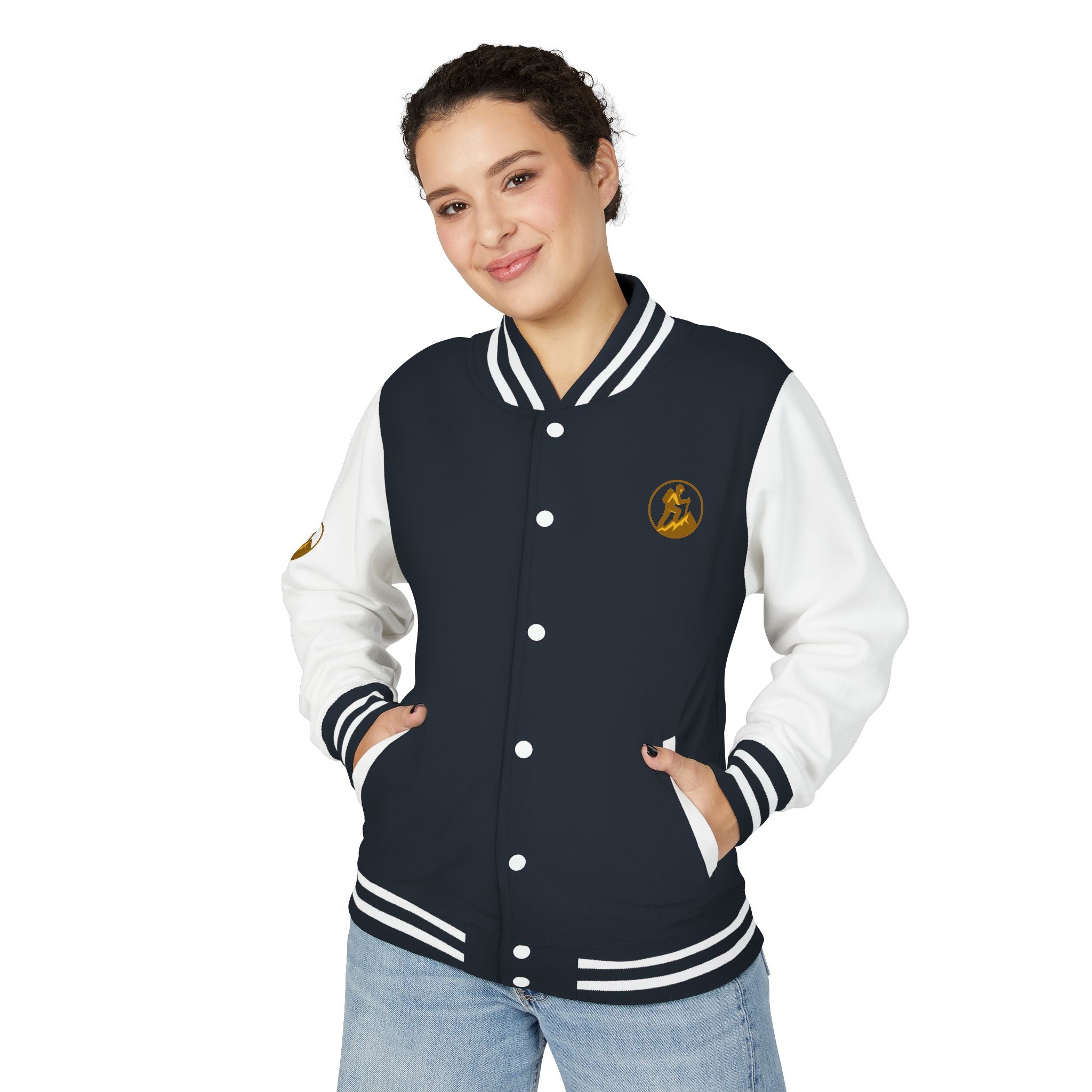 Retro Varsity Letterman Jacket for Unisex - Sporty Style with Golden Emblem