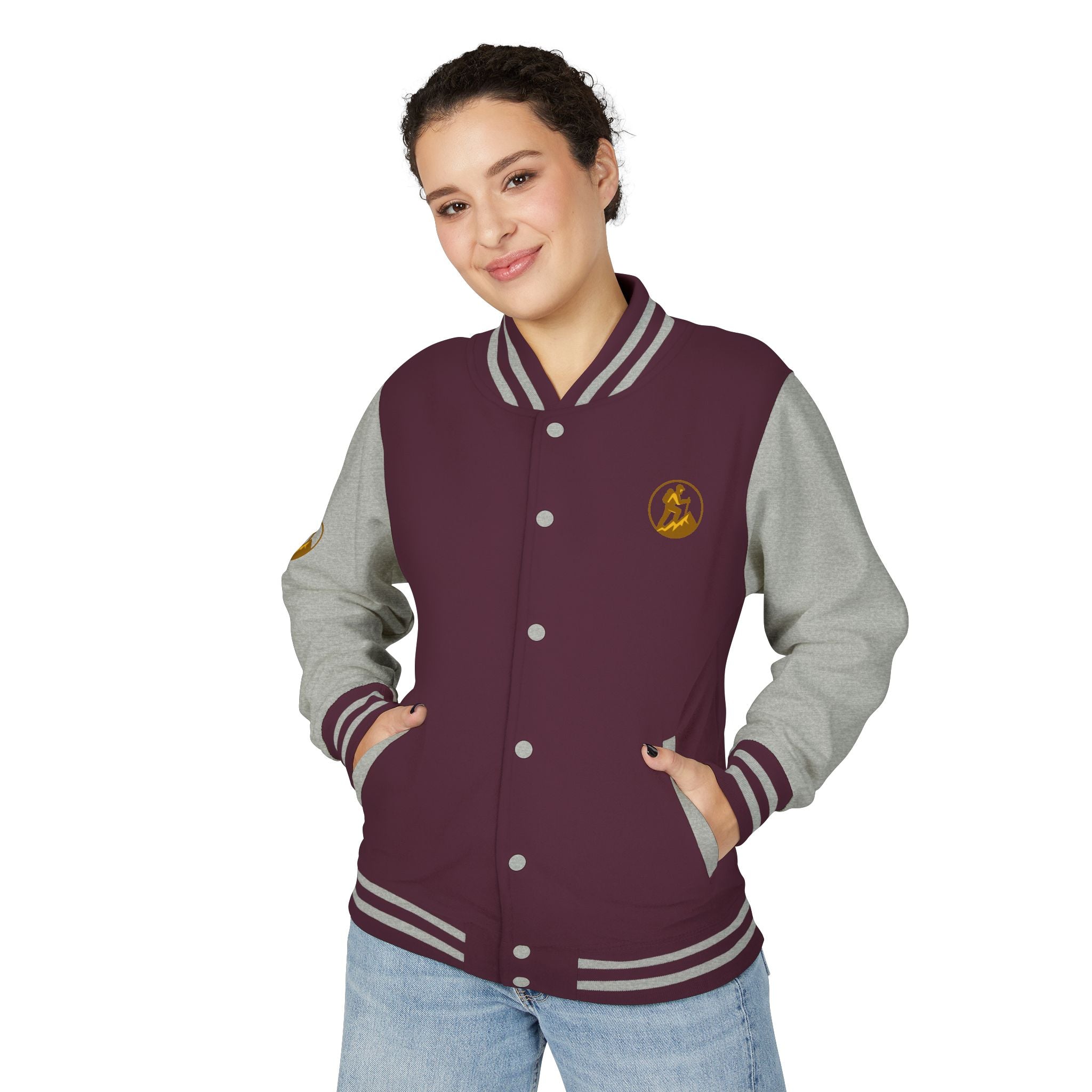 Retro Varsity Letterman Jacket for Unisex - Sporty Style with Golden Emblem