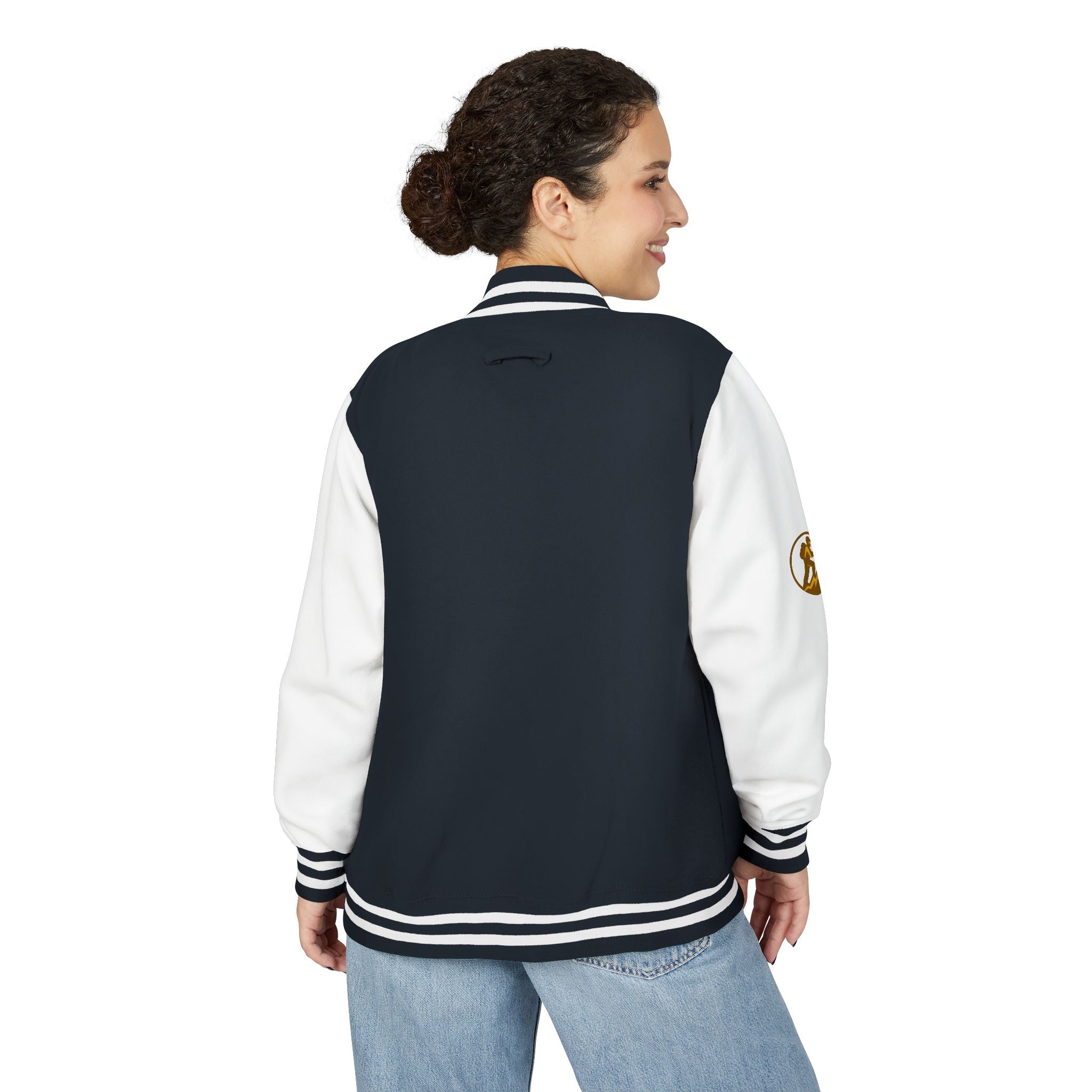 Retro Varsity Letterman Jacket for Unisex - Sporty Style with Golden Emblem